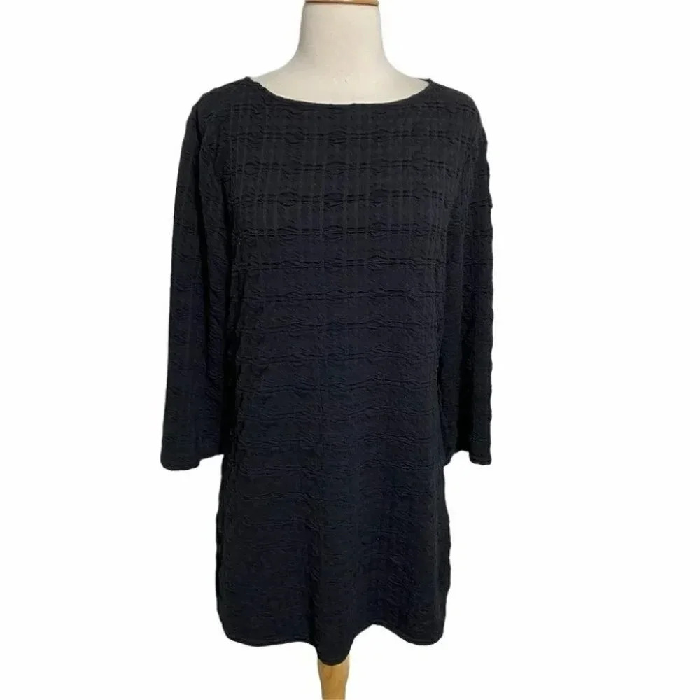 Peck & Peck L black textured mini dress or tunic top